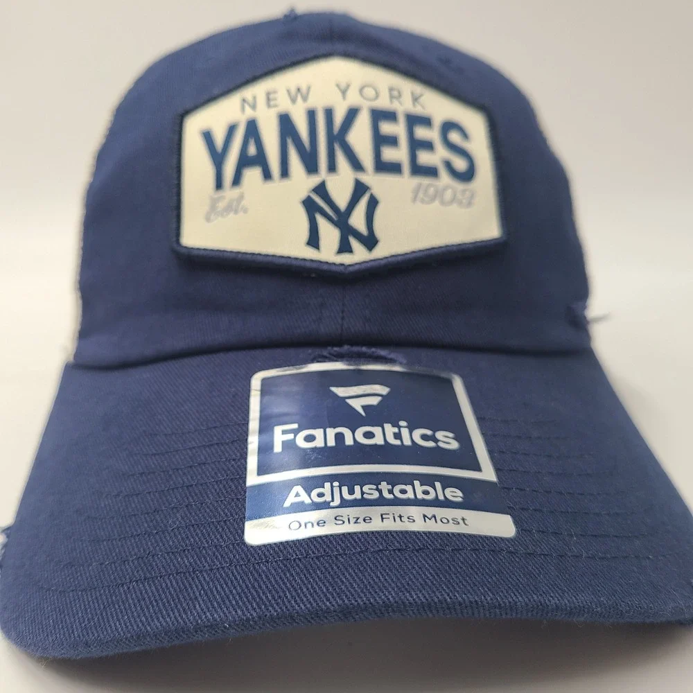 New York Yankees Hat Snapback Trucker Mesh Fanatics Blue‎ Beige MLB Distressed